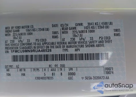 2024 Ford Escape St-Line from USA, damaged, VIN 1FMCU9MN9RUA48528